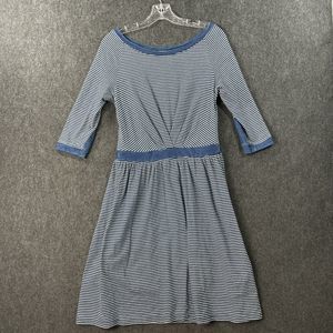 Anthropologie Postmark Dress Women's Small Blue White Striped Elbow Patch